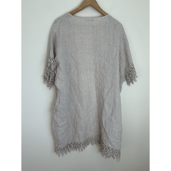 Valentina Naldi L Beige Linen Duster Open Top Crochet Duster BOHO Italy Lace - Picture 4 of 4